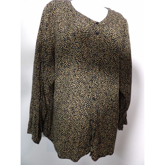 CJ Banks 1X Top Blouse Confetti Print Colorful Button Up Black Office Career - Picture 3 of 10